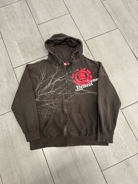 00s Element Brown Zip-Up Hoodie with Red Logo